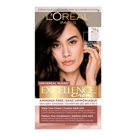 L'Oréal Paris Excellence Crème Permanent Hair Color, 2N Natural Soft Black, 100% Grey Coverage, Ammonia Free, Hair Dye, 1 EA