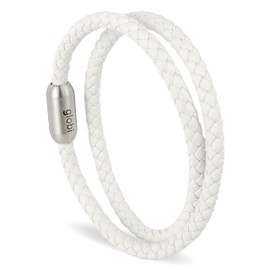 globi Leather Bracelet For Men | Genuine Wrap Braided Leather Cuff Bangle Bracelet with Magnetic Stainless Steel Clasp For Men/Women (White, 7)