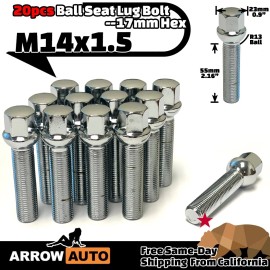ARROW 20x Chrome 14x1.5 Lug Bolt 55mm Fit Mercedes AMG Model StockRim W/ 8-12mmSpacer