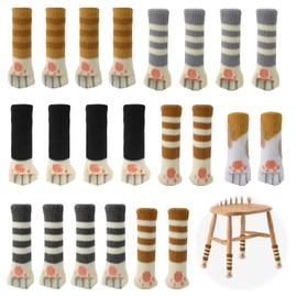 APOMOONS Chair Socks, Pack of 24, Elastic Chair Leg Protectors, Chair Leg Socks, Floor Protection, Knitted Chair Protectors, Feet, Non-Slip Mute Cat Paw Furniture Socks for Chair Legs, Table Legs