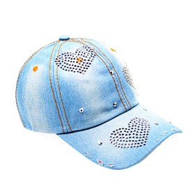 Glamexx24 Topstyle Jeans Cap in Vintage Style with Star and Rhinestones Baseball, Heart-Light Blue, Unit size
