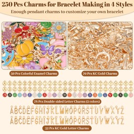 Jupwalz 478 Pcs Gold Charm Bracelet Making Kit for Adults, Includes 13 Pcs Paperclip Bracelet Chains, Enamel/KC Gold Charms, Letter Charms, Pliers, Storage Box & Gift Bags for DIY Jewelry Crafting