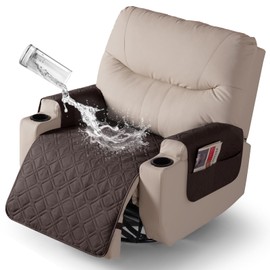 VANSOFY Recliner Chair Covers 100% Waterproof Seat Cover with Arm Reclining Cover Non-Slip Recliner Chair Covers Furniture Protector Washable Slipcover with Pocket for Pets, Dogs(Chocolate, 28")