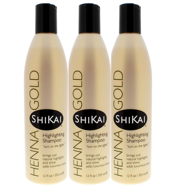 Shikai - Henna Gold Highlighting Shampoo, Brings Out Natural Highlights & Shine, Adds Luxurious Body, Plant-Based Formula with Non-Coloring Henna (Natural Fragrance, 12.6 Ounces, Pack of 3)