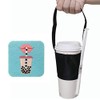 Portable Beverage Cup Foldable Holder Carrier, Tainada Reusable Drink Sleeve Handle Carry Strap for Coffee, Bubble Tea, Hot & Cold Drink with Integrated Straw Holder (Black)