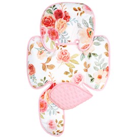 WINGHENLEE Infant Car Seat Insert, 2-in-1 Baby Car Seat Head Support for Newborn Girls Boys, Soft Baby Neck Support and Body Cushion for Car Seat, Stroller, Bouncer (Floral)