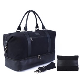 Weekender Travel Bag for Women & Men - Large Overnight Duffel Bag with Shoes Compartment & Toiletry Bag - Waterproof Weekender Bags as Personal Item for Air Travel, Gym, Weekend Getaways (Black)