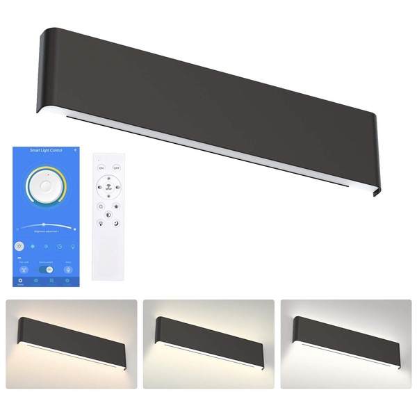 Aipsun 24in APP & Remote Control Dimmable Modern Black Vanity Light Fixtures Color Temperature Adjustable LED Bathroom Light Fixture