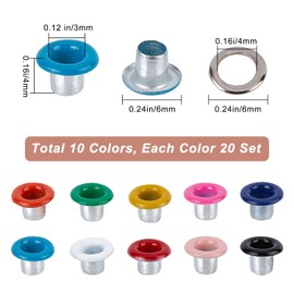 GORGECRAFT 200 Sets 10 Colours Eyelets and Eyelets 3 mm Hole Self-Supporting Eyelet Mini Crop A Dile Eyelets with Washers for Paper Crafts Bead Cores Clothing Leather Canvas