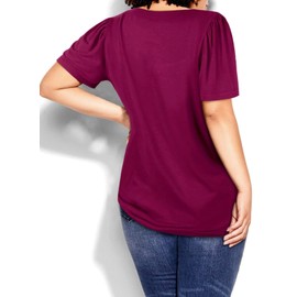Eytino Womens Plus Size Summer Top Square Neck Puff Sleeve Loose Casual Blouse T Shirts,4X Purple
