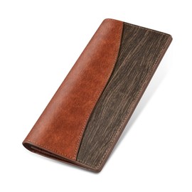 Men's Long Wallet, Thin Leather, Pueblo Leather, Bifold Wallet, YKK Zipper, Coin Purse, Compact, 7.1 inches (18 cm), Bill Compartment, Long, Thin, Woodgrain Leather, Men's, Stylish, Popular, Gift