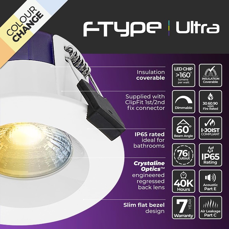 Luceco FType Regressed Ultra Change and 4Colour 2700K, 3000K, 4000K,