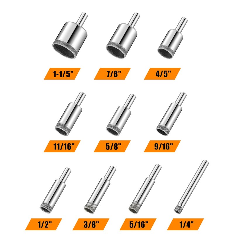 Diamond Drill Bits Set, 10 PCS Diamond Hole Saw Set,