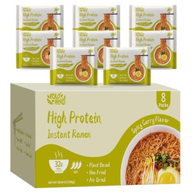VOLO VERO High Protein (32g) Instant Ramen Noodles “Spicy” Curry Flavor Soup, 8 Pack, Vegan, Plant-Based, Low Fat, Non-Fried, Dairy-Free, Egg-Free, Non-GMO, Tasty Healthy Meal