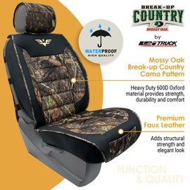 Mossy Oak Heavy Duty Premium Truck Seat Covers for Front Seats, Fits Full-Size Truck SUV, Padded Seat Cover with Bottom Wrap-around, Front & Rear Storage Pockets,Front Seat Protector, Waterproof, 2 pc