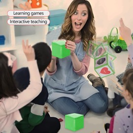 HOOJOJO DIY Pocket Dice Cube Toy Inserted Cards Foam Dice Set Educational Toys for Classroom Teacher Teaching Learning Cube Soft Dice (4 Inch) (Green)