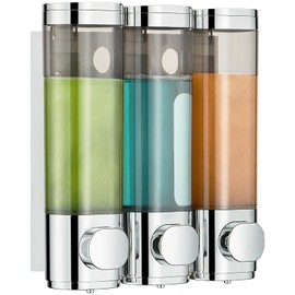 modunful Shampoo and Conditioner Dispenser, Shower Dispenser 3 Chamber No Drill Shampoo Dispenser for Shower Wall Mounted Shampoo Conditioner Body Wash Dispenser for Bathroom,Large Capacity,Chrome