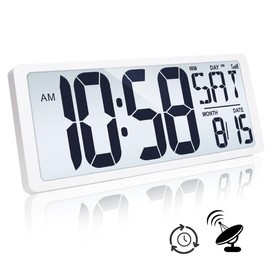 TXL Atomic Clock with Backlight, 14.2" Digital Wall Clock, Battery Operated, Large Display with Day, Date & Temperature, Bedroom, Living Room, Office