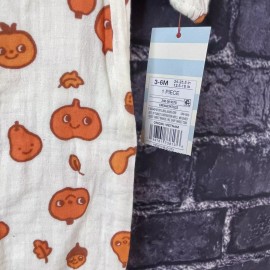 Cat & Jack 3-6 Months Fall Autumn Gauze Long Sleeve Romper Pumpkins Leaves