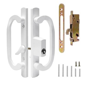 Sliding Patio Door Handle Set with Mortise Locck, Keyed Sliding Door Handle, Offset Thumbturn Patio Door Handle, Fits 1-3/8" to 2-1/4" Thick Door, 3-15/16" Hole Spacing, Mortise Lock Pull Handle Set