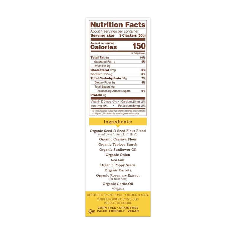 Simple Mills Organic Seed Crackers, Everything - Gluten Free, Vegan,