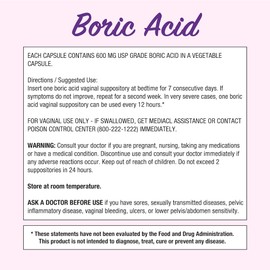 Puregen Labs Boric Acid 600 mg Vaginal Suppositories - 100% Pure | All Natural Without Dyes or Fillers | Made in USA - Supports Vaginal pH Balance and Odor Control (30 Count)