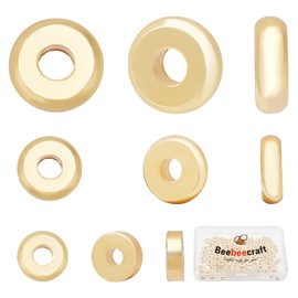 Beebeecraft 150 Pieces 3 Sizes Flat Round Spacer Beads 18K Gold Plated Disc Loose Jewellery Making Beads for DIY Bracelet Earrings Necklace