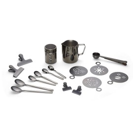 Echtwerk Coffee Accessory Set, 23 Pieces, Milk Foam Jug 350 ml, Cocoa Shakers, 4 x Espresso, 4 x Cappuccino, 4 x Latte Macchiato Spoons, 4 x Coffee Clips, 4 x Coffee Stencils, Coffee Measuring Spoons,