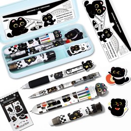 Mangpung Black Cute Cat Stationery Set Cat School Supplies Including Gel Pens,Mechanical Pencils,Eraser,Notebook,Stickers etc Kawaii Birthday Christmas Gifts Classroom Rewards