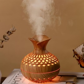 YONGYUN Bedroom Humidifier Colorful Night Light Flower Wood Grain Humidifier Large Capacity Mini Cold Mist Humidifier Bottled Wood Grain Home Aromatherapy Machine Humidifier (Light Brown)