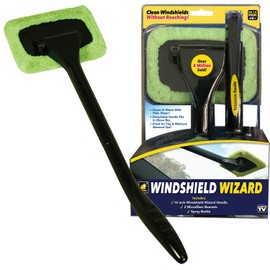 Windshield Wizard Cleaning Tool, AS-SEEN-ON-TV, Cleans Windshields Without Reaching, Microfiber Window Cleaning Device w/Extra Bonnet & Spray Bottle, Long Detachable 16” Handle, Fits in Glovebox