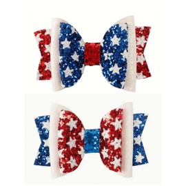 2pcs glitter cheer bow hair clips,4th of july patriotic red white blue stars hairpins barrettes for grils kids independence day outfits decor stuff gift