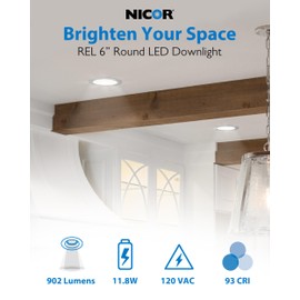 NICOR Lighting REL611202KRDWH REL6 LED Downlight, White
