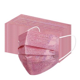 50Pack Sparkly Pink Disposable Face Masks, Cute Face Masks for Women Girls,3-Ply Soft Breathable Full Face Protection (pink)