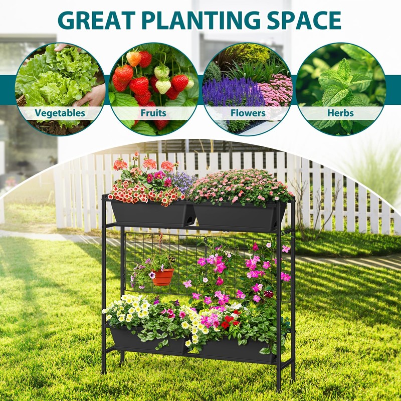OYEAL Raised Garden Bed with Legs & Trellis, 32" Tall