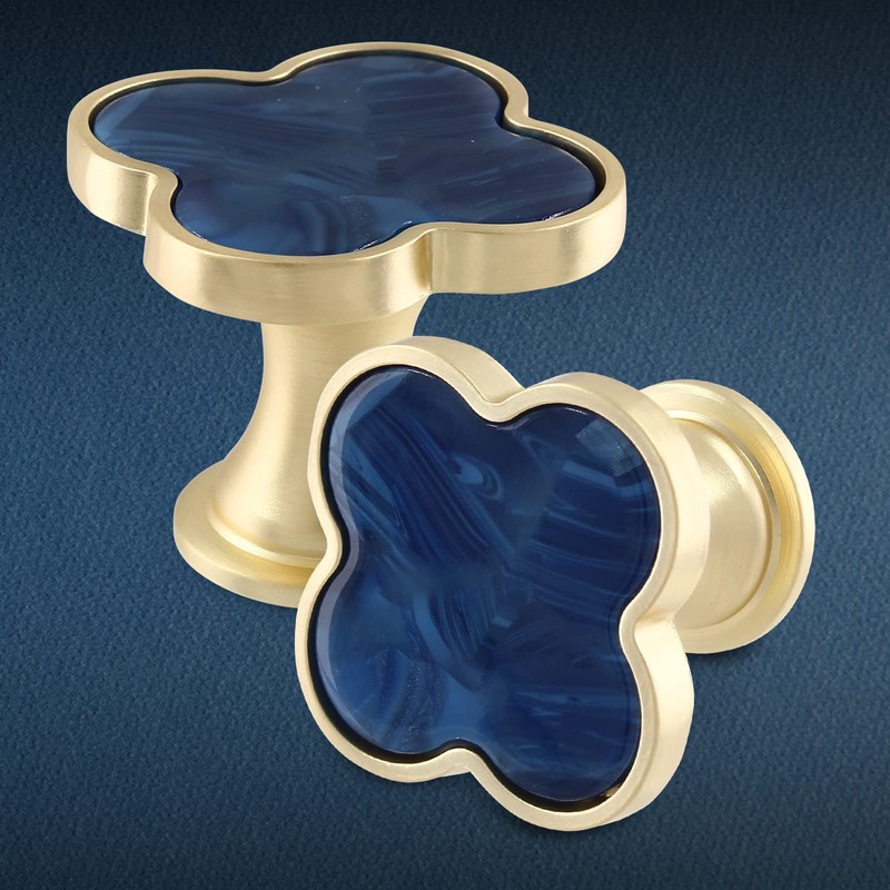 6 Pack Clover Cabinet Knobs Zinc Alloy Single Hole Pulls,Four-Leaf