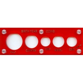Capital Plastic 2" x 5" Acrylic panel screw together holder "Birth Year Coins" 5-Coin Holder - Red
