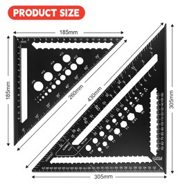 Flintronic 2 Pcs Speed Square Set, 18+30cm/ 7+12inch Aluminum Alloy Triangle Ruler, Metric Woodwork Square with Carpenter Pencil* 2, Carpenters Squares for Angle Measuring Marking Drilled Hole