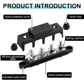 BusBar 12V-48V DC Bus Bar Distribution Block 250A BusBar M8 Terminal Block with 4 x M8 Terminal Bolts for Car, Motorhome, Ships, Yachts Pack of 2