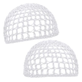 PENTA ANGEL Mesh Crochet Hair Net 2Pcs Elastic Soft Rayon Knit Snoods Hat Sleeping Hair Cap Cover Accessory for Women Girls Long Thick Curly Hair (White)