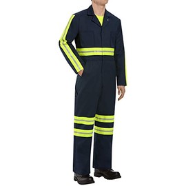 Red Kap mens Enhanced Visibility Action Back Work Utility Coveralls, Navy With Yellow/Green Visibility Trim, 44 US