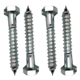 Coach Screws Hex Head Width 17mm Galvanised Zinc Plated Steel Wood Screw Hexagon M10 Lag Bolts Silver Half Thread Self-Tapping Long 3 inch x 0.4 inch (10mm x 80mm) Box of 4 pcs