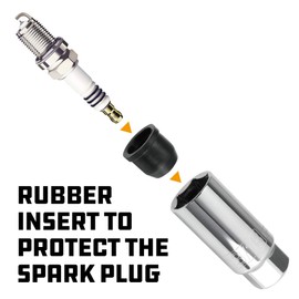 Powerbuilt 3/8-Inch Drive Metric 16mm Spark Plug Socket, High Visibility, Rubber Insert Protection, External Hex Bolster - 643008