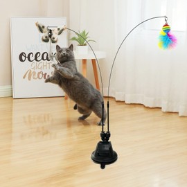 Interactive Cat Toy Intelligence Cat Toy Cat Fishing Stable with Feathers Simucatstick Kitten Wand Toy Flying Bird Cat Toys with Suction Cup for Small Large Cats (C)