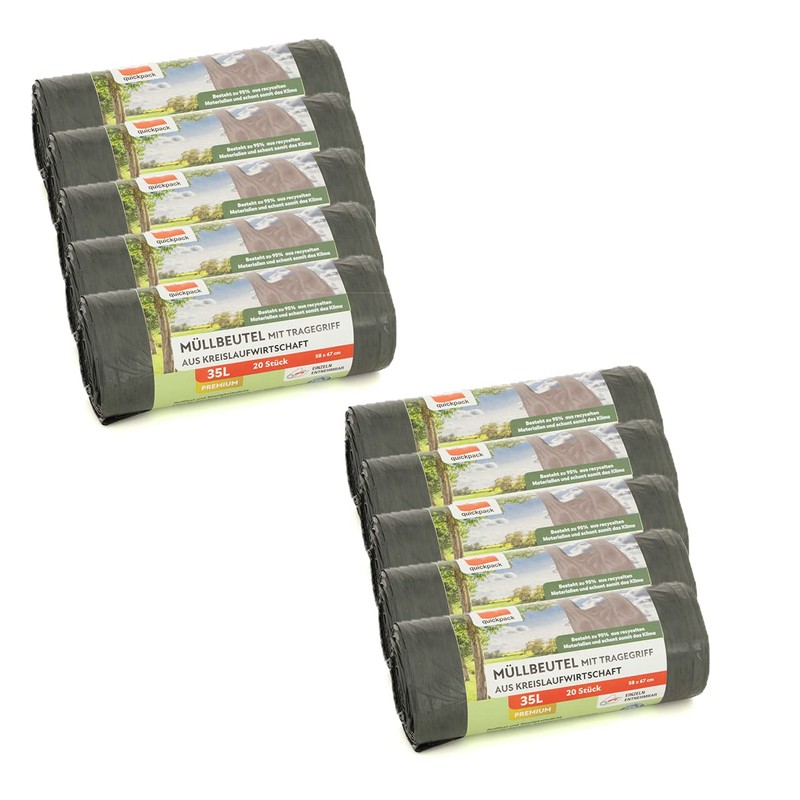 Bin Liners with Carry Handle, Grey, 95% Recycled Material (Grey