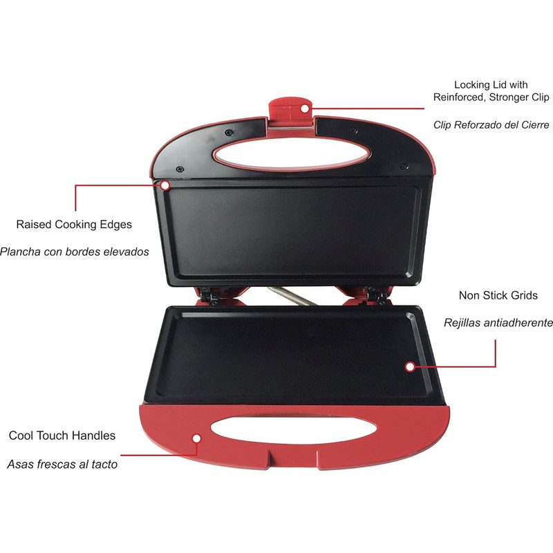 Bene Casa - Red Nonstick Flat Grill Sandwich Maker -