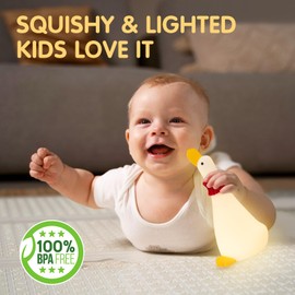 Duck Night Light for Kids Cute Nightlight for Baby Nursery Toddler Silicone Squishy Animal Light Warm Color 3 Level Dimmable Rechargeable Cordless Sleep Tap Light Lamp for Kids Room Decor Pack of 2