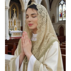 FANFAN Lace Infinity Chapel Veil Catholic Head Scarf Y087,Green