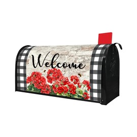 Welcome Geranium Mailbox Covers Magnetic Standard Size 21" X 18" Decorative Spring Summer Mailbox Wraps Post Letter Box Cover for Garden Yard Home Decor Outdoor Decorations (Geranium, 21" x 18")