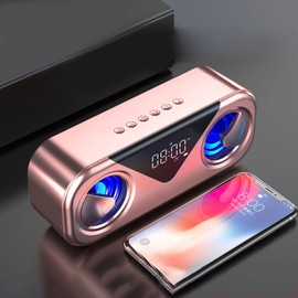 H9 Bluetooth Speaker Dual Speaker Temperature Display U Disk Playback Wireless Speaker with Alarm Clock for Home Desktop Rose Gold